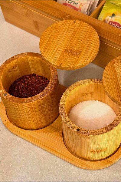 Woodcept Bamboo Organizer Set of 2 - Spice Rack and Storage Box with Stand