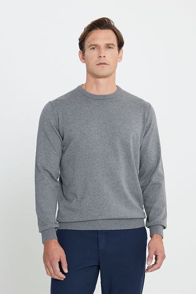 ALTINYILDIZ CLASSICS Men's Gray Melange Cotton Standard Fit Regular Cut Crew Neck Knitwear Sweater
