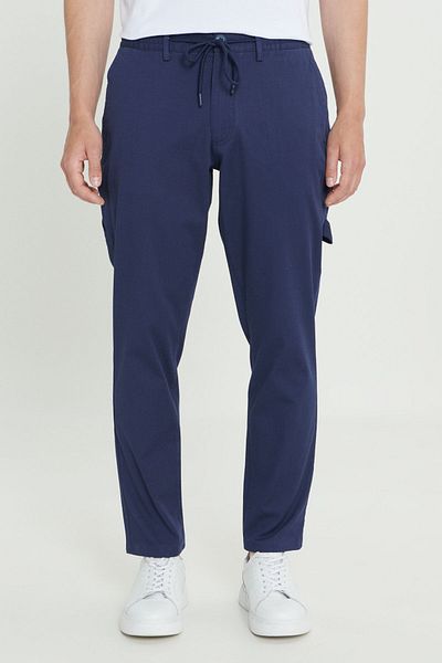 AC&Co / Altınyıldız Classics Navy Blue Oversize Men's Trousers - Tied Waist, Stretchy Cotton, Dobby Side Pocket
