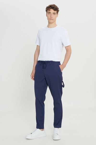 AC&Co / Altınyıldız Classics Navy Blue Oversize Men's Trousers - Tied Waist, Stretchy Cotton, Dobby Side Pocket
