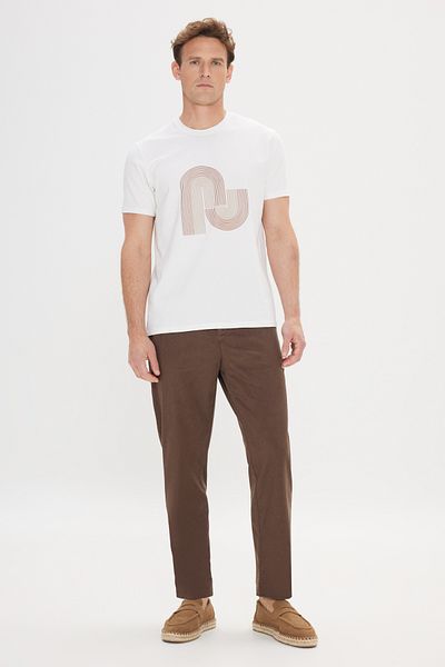 ALTINYILDIZ CLASSICS Schmal geschnittenes, dehnbares, bedrucktes T-Shirt aus Baumwolle mit Rundhalsausschnitt