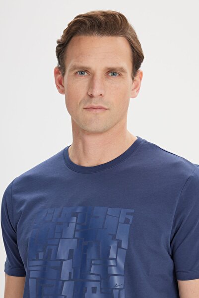 AC&Co / Altınyıldız Classics Ανδρικό μπλουζάκι με λαιμόκοψη με στάμπα 100% βαμβακερό μπλουζάκι με κανονική εφαρμογή