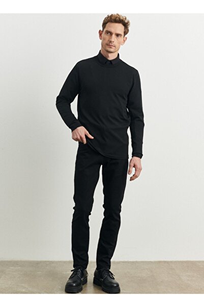 ALTINYILDIZ CLASSICS Erkek Siyah Standart Fit Normal Kesim Bisklet Yaka Triko Kazak.