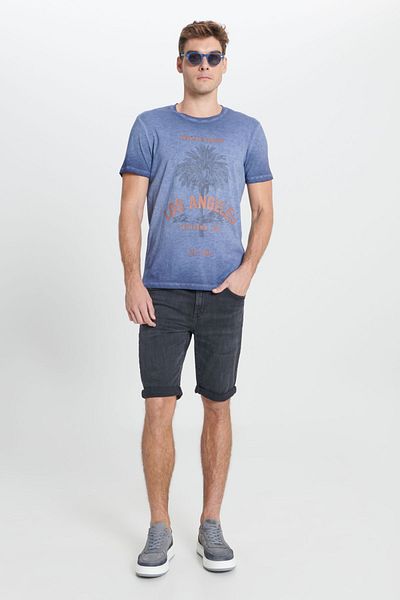 AC&Co / Altınyıldız Classics Ανδρικό μπλουζάκι Indigo Standard Fit Regular Fit 100% Cotton Flared Crew Neck T-shirt