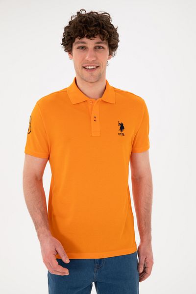 U.S. Polo Assn. Tricou de bază portocaliu cu gât polo slim fit pentru bărbați 50284633 -vr051