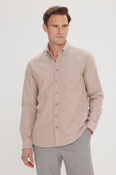 AC&Co / Altınyıldız Classics Ανδρικό πουκάμισο Oxford Slim Fit - Χρώμα βιζόν, γιακάς με κουμπιά