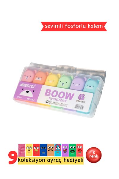 Pembe Pasaj Set of 6 Teddy Bear Highlighter with Box - 6 Colors Highlighter