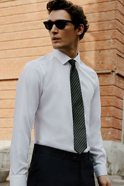 AC&Co / Altınyıldız Classics Cămașă din bumbac, albă, ușor de călcat, slim fit, cu guler clasic