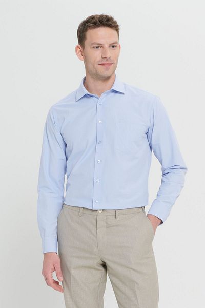AC&Co / Altınyıldız Classics Ανδρικό γαλάζιο πουκάμισο Easy-Iron Comfort Fit Relaxed Cut Classic γιακά