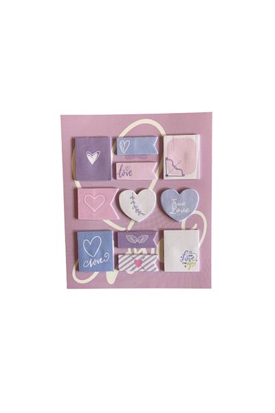 Pembe Pasaj Heart Pattern Adhesive Note Paper - 10 Piece Pink Post-It Set
