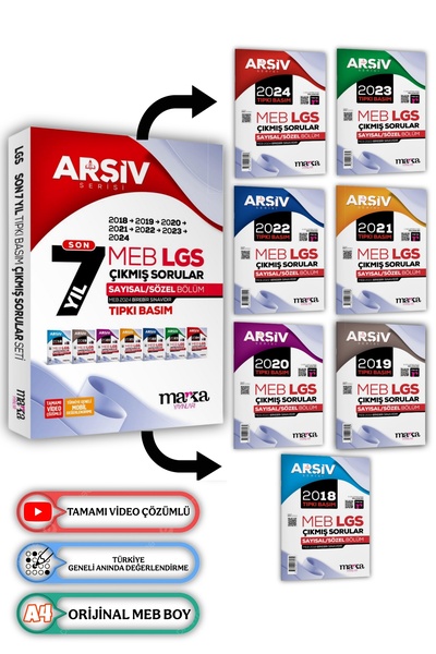 Marka Yayınları Son 7 Yıl Lgs 8. Sınıf Arşiv Serisi Tıpkı Basım Çıkmış Sorular Tamamı Video Çözümlü