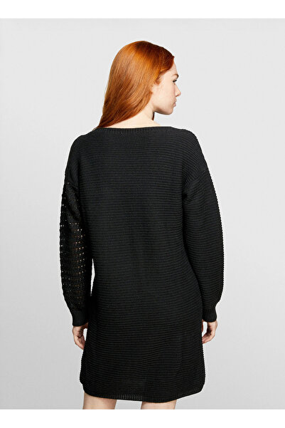 Sisley Boat Neck Black Midi Women's Dress 1076Mv00W