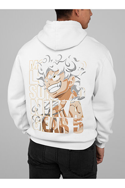 SEVBANO Majica s kapuljačom Monkey Luffy Gear 5, unisex, prevelika, sa printom