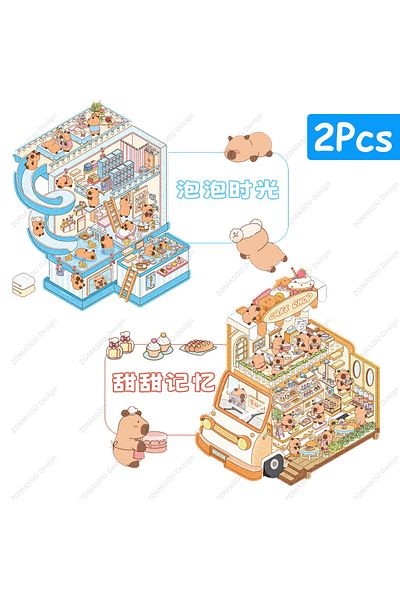 Choice 2pcs 1-6pcs 3d Diy House Landscape Stickers Cute Bubble Food Car Cabin Scene Sticker Festival Gift F