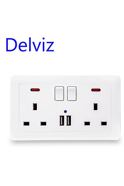 DELVIZ 110-250v White Wall Power Usb Socket, 5v 2.1a Double Usb Charger Port, Led Indicator, 146mm*8