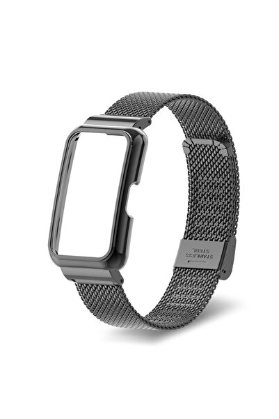 Choice حزام معدني أسود + حافظة لهاتف Huawei Band 9/10 حافظة واقية لسوار الساعة Huawei Band 10 8 7