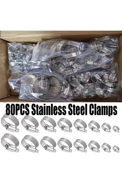Choice 80pcs Fuel Hose Clips Pipe Clamps 6mm-51mm Stainless Steel Hoop Clamp Hose Clamp Automotive Pipes...