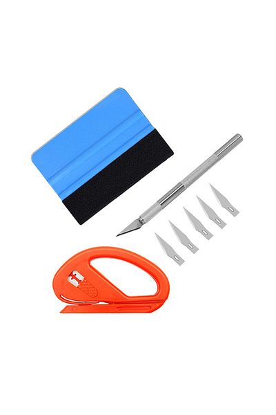 Choice Blue Scraper Set 3pcs Carbon Fiber Vinyl Film Squeegee Tool Kit Plastic Scraper Cutter Window Tintin