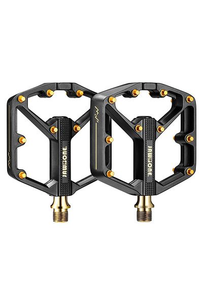 Choice دواسات دراجات جبلية من نوع Jawbone باللون الأسود الذهبي، دواسات مسطحة للدراجات الجبلية من الألومنيوم مقاس 9/16 بوصة، محمل محكم الغلق، خفيف الوزن