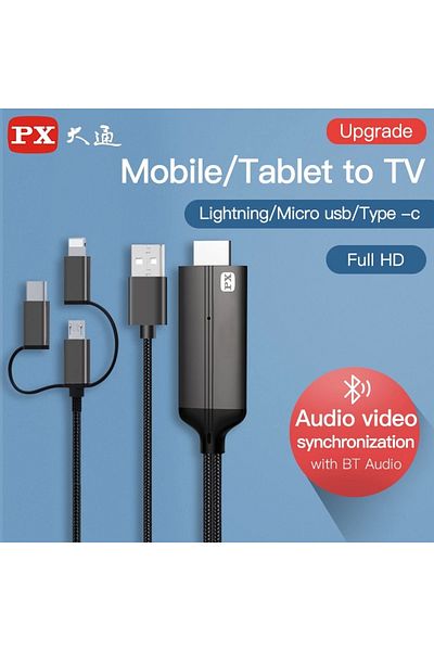 Choice 2m Black Px New 1080p Full Hd 3-in-1 Hdmi-compatible Cable Lightning Type-c To Mhl Cable Micro Usb A