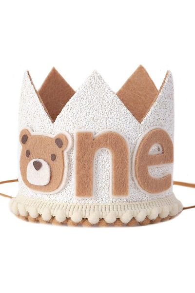 Choice 1 Little Bear Birthday Hat Crown 1-year-old Birthday Party Decoration Kids Boy Girl Baby Shower Sup.