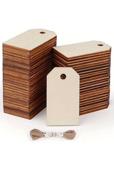 Choice 60pcs 60pcs 1x2in Unfinished Wood Tags Craft Labels For Home Diy Craft Supplies Gift Wedding Decorat