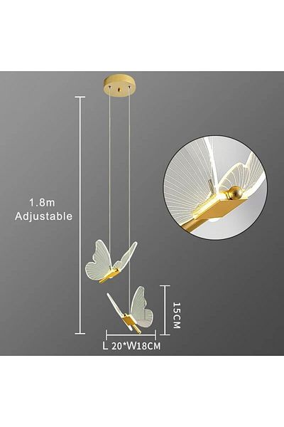 YUGUUK Warm White 2 Head Nordic Butterfly Led Pendant Lamp Bedside Staircase Bedroom Hanging Lamps For Ceil