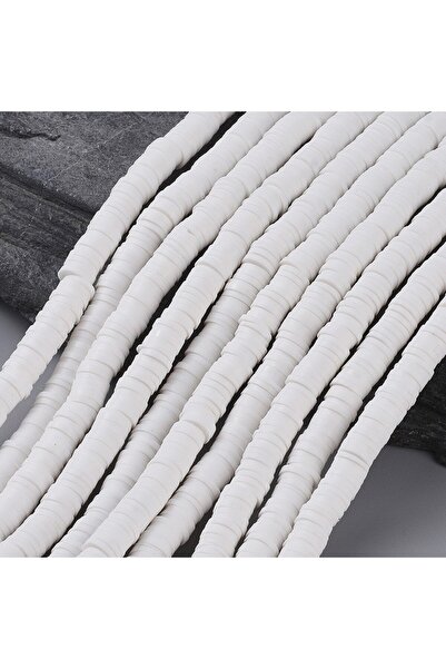 Choice 1 سلسلة من خرزات الطين البوليمرية الصديقة للبيئة المصنوعة يدويًا على شكل قرص/خرز هيشي مسطح دائري أبيض بفتحة 6 × 1 مم: ...