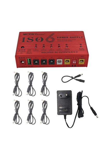 Choice مزود طاقة دواسة تأثير الجيتار Mosky Iso-6 بمقبس أوروبي و6 مخارج تيار مستمر معزولة/مخرج USB 5 فولت لجهد 9 فولت و12 فولت