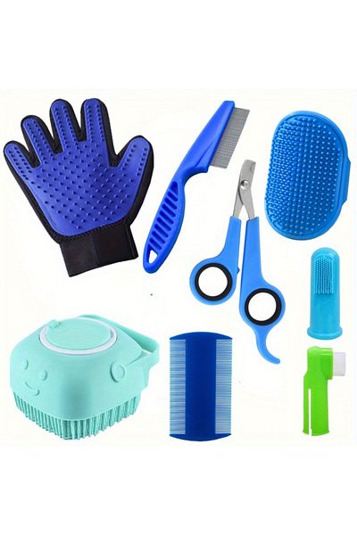 Choice 8pcs 8 Pcs Pet Grooming Set, Hair Removal Comb For Dog, Flea Comb, Dog Shampoo Brush, Pet Nail Clipp