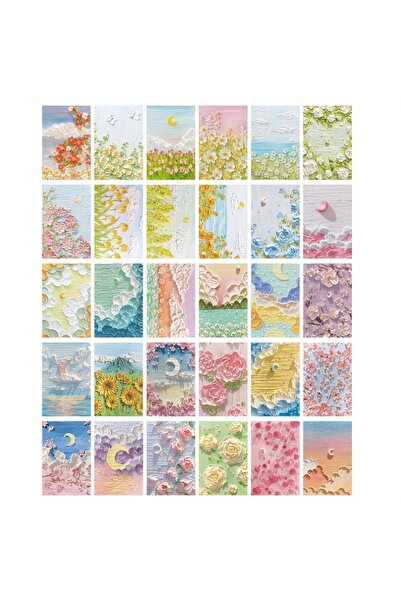 Choice النمط 1 الجديد 30 بطاقة بريدية مرسومة بالزيت، بطاقات تهنئة فنية، بطاقات تهنئة فنية متعددة الطبقات، زهور وخضراوات