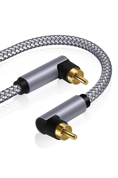 jiansu كابل صوت هاي فاي 90 درجة بطول 1 متر باللون الرمادي الفضي من RCA إلى RCA ذكر متحد المحور ومكبر صوت SPDIF سلك ذهبي