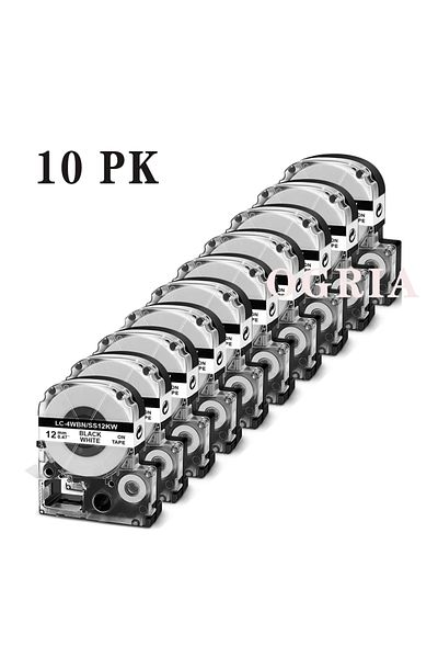 Choice 12 مم 10 قطع 12 مم أسود على أبيض Ss12kw Lc-4wbn Lc-4wbn9 Lc4wbn شريط ملصقات متوافق مع Kingjim Pri