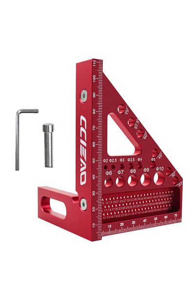 FNICEL 1pc Metric Red Imperial 3d Multi-angle Measuring Ruler, 45/90 Degree Aluminum Alloy Woodworking Squa
