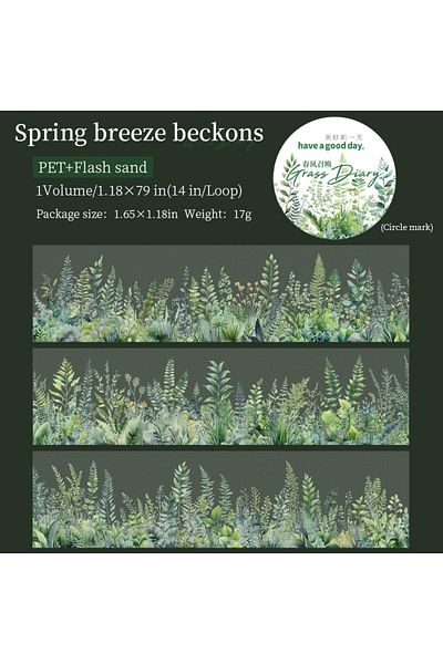 Choice D 2m/roll Cute Green Grass Flowers Pet Tape Paper Decorative Journaling Adhesive Masking Tape Scrap.