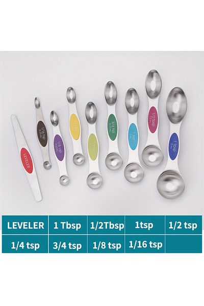 Choice 9pcs Colorful Stainless Steel Double Headed Measuring Spoon 9-piece Set With Magnetic Suction And Sc