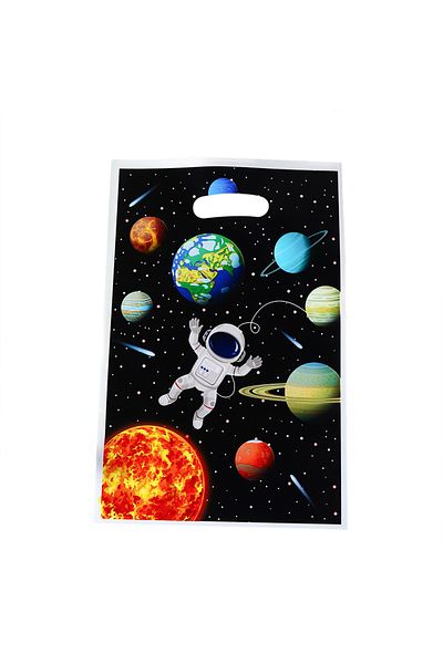 Choice 25x17cm Other Black Disposable Plastic Gift Bag With Space Astronaut Pattern, For Party Decoration,