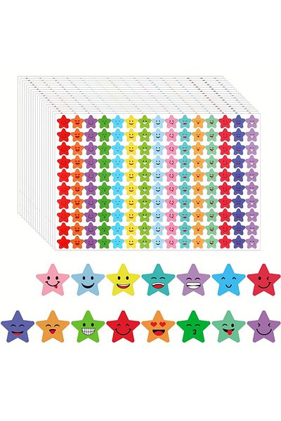 Choice 1500 Star Stickers 15 Designs Happy Smiley Student Reward Chart Behavior Labels DIY Craft Scrapbo...