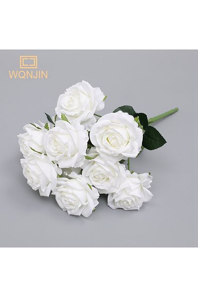 Choice White Wqnjin Simulation Big Rose Bouquet Wedding Flowers 10 Heads Fake Roses Artificial Flower Silk