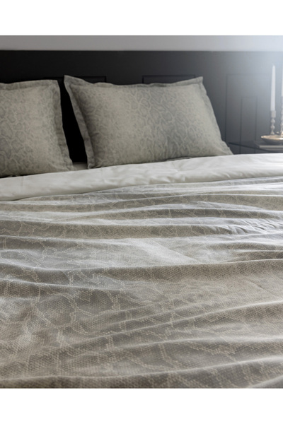 Madame Coco Elaine Single Satin Duvet Cover Set - 100% Cotton, Stone Color