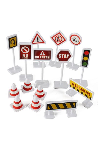 Choice White 15pcs/set Toddler Mini Traffic Signs Model Toy Road Block Children Safety Education Kids Puzzl