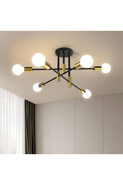 BEIOUGONGJIANG C02-6-head-gold Modern Led Spider Ceiling Lighting Industrial Iron Black/golden Nordic Minimalist Ho