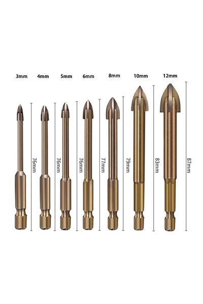Binoax Brown 7pcs Glass Drill Bit Set Alloy Carbide Point With 4 Cutting Edges Tile & Glass Cross Sp