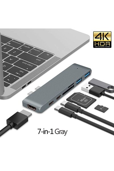 SZEGYCHX 2t 7 في 1 محول USB 3.1 Type-c Hub إلى HDMI باللون الرمادي 4K Thunderbolt 3 USB C Hub 3.0 Tf Sd Reader Slot P
