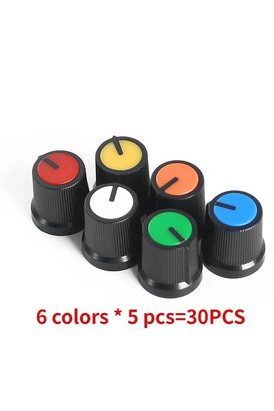 YTDMEN 30pcs/6color WH148 Potentiometer Knob Cap(copper Core) 15x15MM 6mm Hole AG3 Yellow Orange Blue Wh...