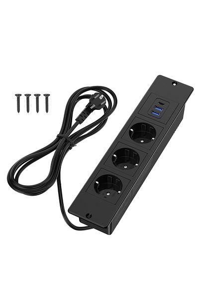 Choice Eu 3 Black 3-way Eu Table Recessed Socket Hidden Type With 2 Usb A And 1 Type-c Pd20w Fast Charge Mu