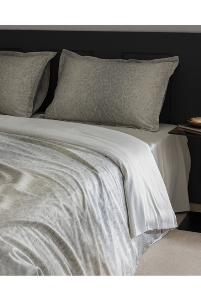 Madame Coco Elaine Single Satin Duvet Cover Set - 100% Cotton, Stone Color