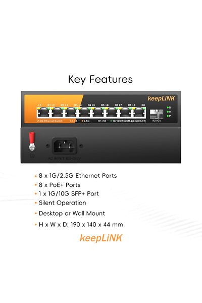 Choice Switch With Eu Plug Keeplink 9-port Multi-gigabit Switch With 8-poe 2.5gb Ethernet And 1-sfp 10gb U