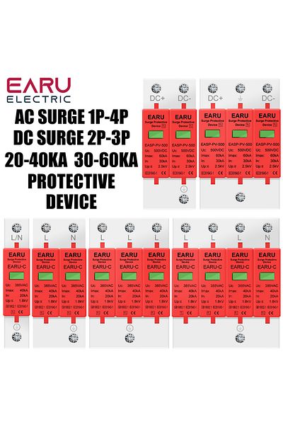 EARUELETRIC Power Surge Protective Device SPD Arrester Low Voltage House 1/2/3/4 Pole Surge Voltage Protectio...