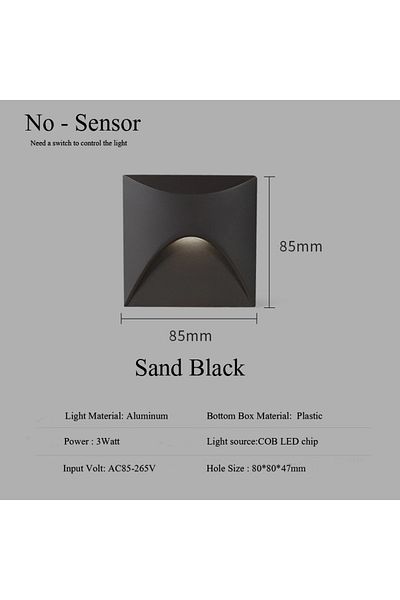 Choice 3W White Light 6000K Square - Black Outdoor Lighting Recessed Wall Lamp Waterproof IP65 3W Led Embed